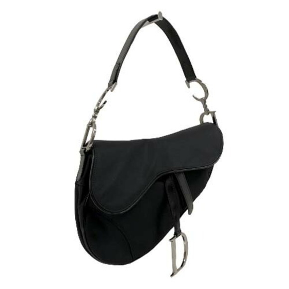 Dior Handbags - Christian Dior Saddle Bag Nylon Leather Handbag Shoulder Charm Black